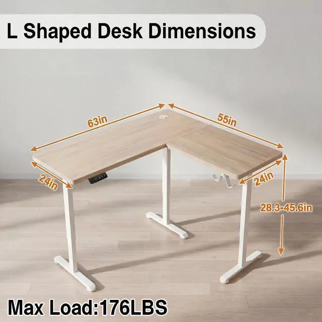 Alt view image 3 of 7 - 63 L Shaped Standing Desk,Electric Height Adjustable Corner Stand Up Desk, Ergonomic Sit Stand Home Office Computer Desk with Splice Board (Oak)