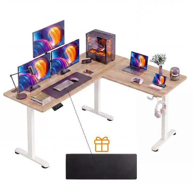 Main image of 63 L Shaped Standing Desk,Electric Height Adjustable Corner Stand Up Desk, Ergonomic Sit Stand Home Office Computer Desk with Splice Board (Oak)