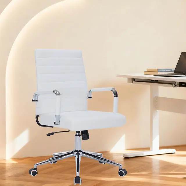 Main image of Ergonomic Desk Chairs, Executive Swivel Leather Mid Back Chair with Smooth Rolling Wheels for Office, Conference Room White