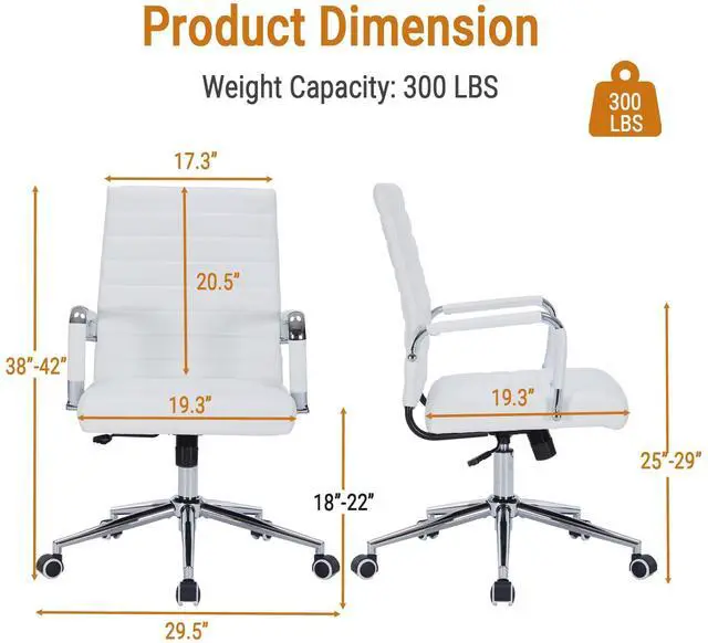 Alt view image 2 of 6 - Ergonomic Desk Chairs, Executive Swivel Leather Mid Back Chair with Smooth Rolling Wheels for Office, Conference Room White