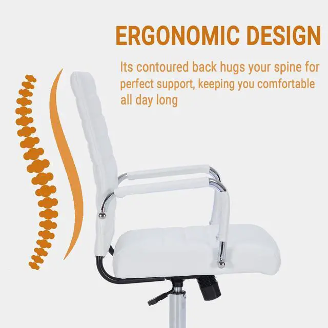 Alt view image 5 of 6 - Ergonomic Desk Chairs, Executive Swivel Leather Mid Back Chair with Smooth Rolling Wheels for Office, Conference Room White