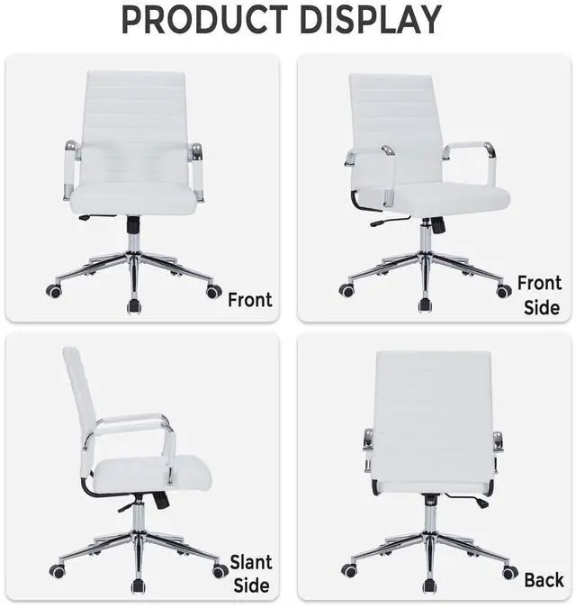 Alt view image 6 of 6 - Ergonomic Desk Chairs, Executive Swivel Leather Mid Back Chair with Smooth Rolling Wheels for Office, Conference Room White