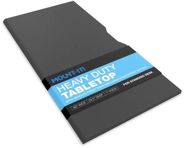 Main image of Premium Tabletop for Sit Stand Desktops (60" Wide, 29.5" Deep, 1" Thick), Standing Desk Top Only with Beveled Front Edge and Cable Management Cut-Out - Wood Table Top Slab in Black