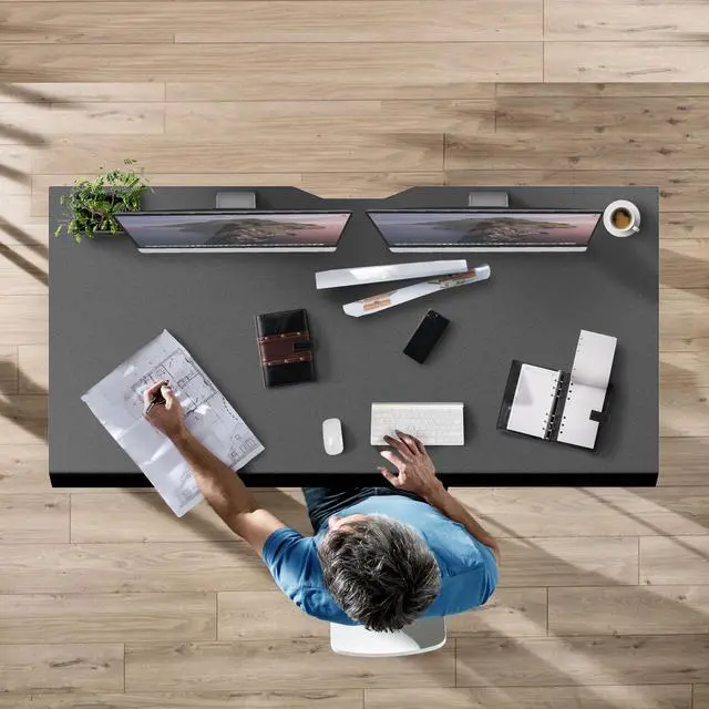 Alt view image 2 of 7 - Premium Tabletop for Sit Stand Desktops (60" Wide, 29.5" Deep, 1" Thick), Standing Desk Top Only with Beveled Front Edge and Cable Management Cut-Out - Wood Table Top Slab in Black