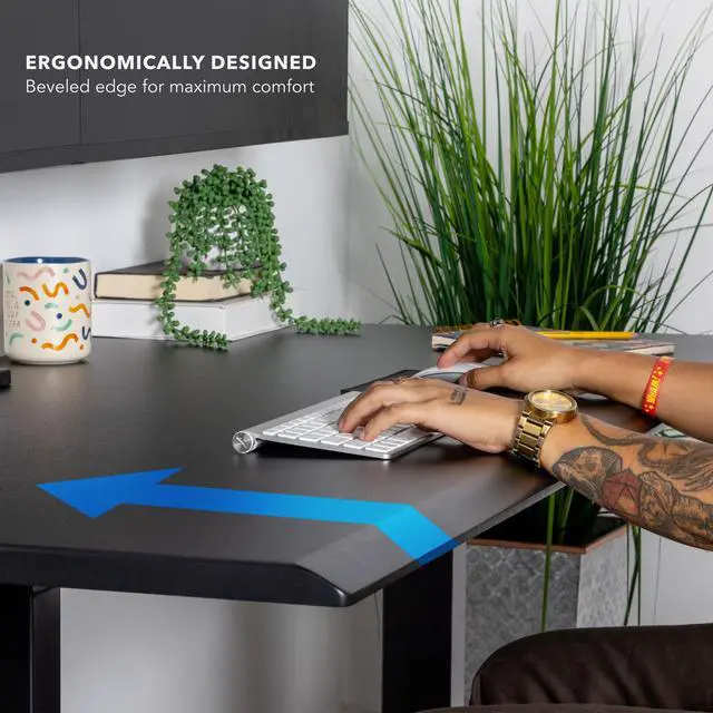 Alt view image 4 of 7 - Premium Tabletop for Sit Stand Desktops (60" Wide, 29.5" Deep, 1" Thick), Standing Desk Top Only with Beveled Front Edge and Cable Management Cut-Out - Wood Table Top Slab in Black