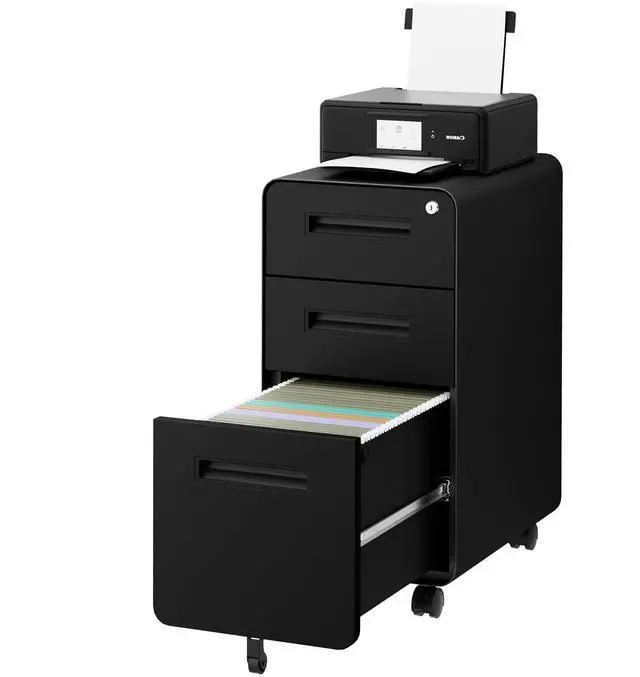 Main image of 3 Drawer Slim Narrow Mobile File Cabinet with Lock and 4 Keys | Metal Filing Cabinet for Home Office, Under Desk, Pre-Assembly, File Drawer, Letter/Legal/A4 Hanging File Folders