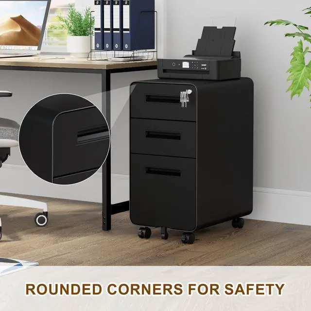 Alt view image 4 of 7 - 3 Drawer Slim Narrow Mobile File Cabinet with Lock and 4 Keys | Metal Filing Cabinet for Home Office, Under Desk, Pre-Assembly, File Drawer, Letter/Legal/A4 Hanging File Folders