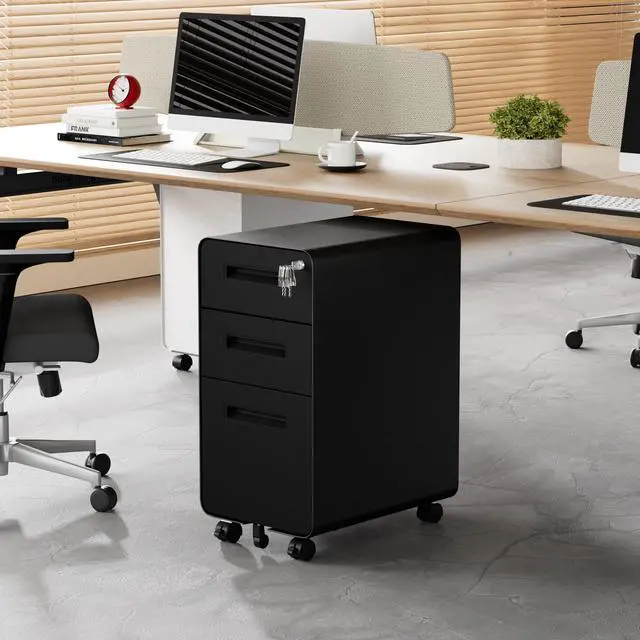 Alt view image 2 of 7 - 3 Drawer Slim Narrow Mobile File Cabinet with Lock and 4 Keys | Metal Filing Cabinet for Home Office, Under Desk, Pre-Assembly, File Drawer, Letter/Legal/A4 Hanging File Folders