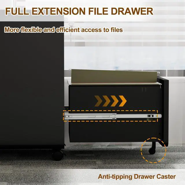 Alt view image 6 of 7 - 3 Drawer Slim Narrow Mobile File Cabinet with Lock and 4 Keys | Metal Filing Cabinet for Home Office, Under Desk, Pre-Assembly, File Drawer, Letter/Legal/A4 Hanging File Folders