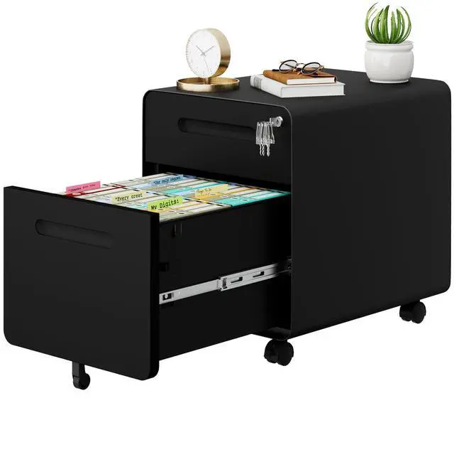 Main image of 2 Drawer Mobile Low Profile File Cabinet with Lock and 4 Keys | Metal Filing Cabinet for Home Office, Under Desk, Pre-Assembly, File Drawer, Letter/Legal/A4 Hanging File Folders