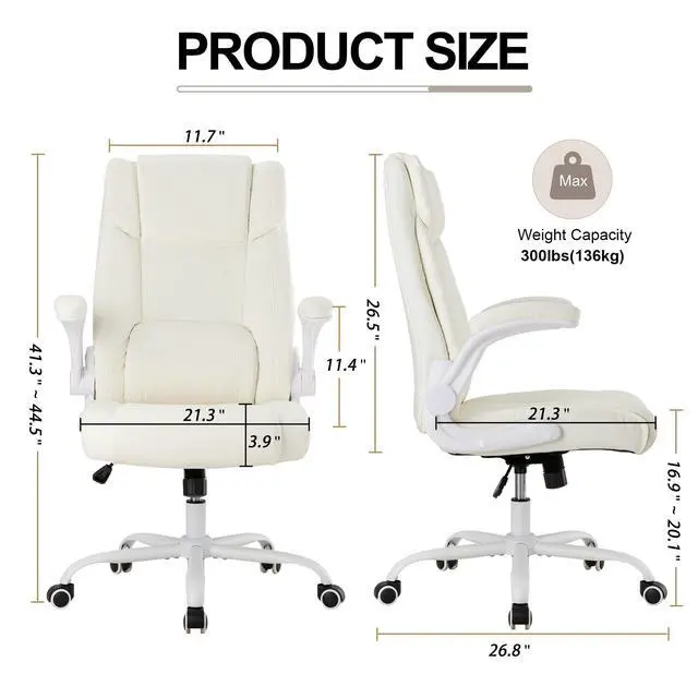 Alt view image 2 of 6 - Office Desk Chair,Ergonomic Conference Room Chairs,Mid Back Executive Leather Chair,Comfy Computer Desk Chairs with Adjustable Flip-Up Arms and Rocking Function (Beige)