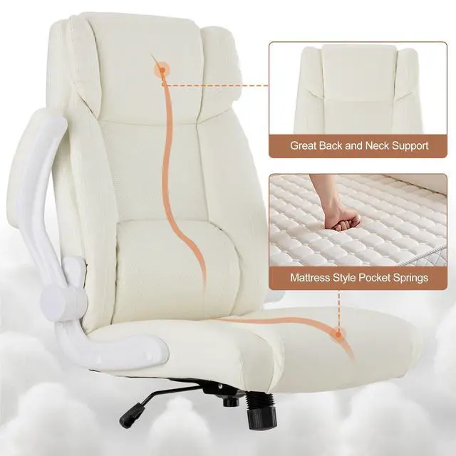 Alt view image 5 of 6 - Office Desk Chair,Ergonomic Conference Room Chairs,Mid Back Executive Leather Chair,Comfy Computer Desk Chairs with Adjustable Flip-Up Arms and Rocking Function (Beige)
