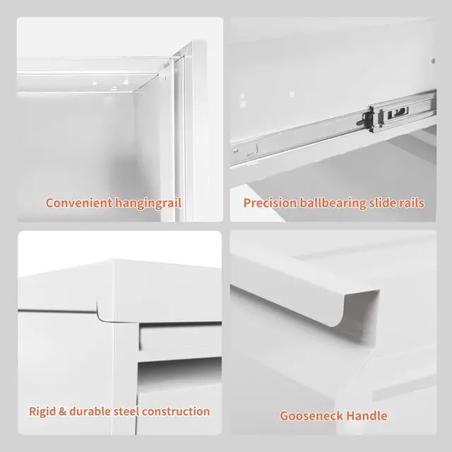 Alt view image 7 of 7 - 4 Drawer Mobile File Cabinet with Lock,White Metal Filing Cabinets | Vertical File Cabinet with Wheels,Heavy Duty Home Office Storage Cabinet for A4/Letter/Legal Size File,Assembly Required