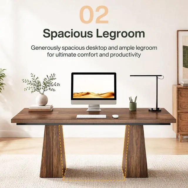 Alt view image 6 of 7 - 5FT Conference Table, Rectangular Meeting Table, Dark Brown | Base for 4-6Heavy-Duty Conference Room Table for Office, 63" L x 31.10" W x 29.53" H
