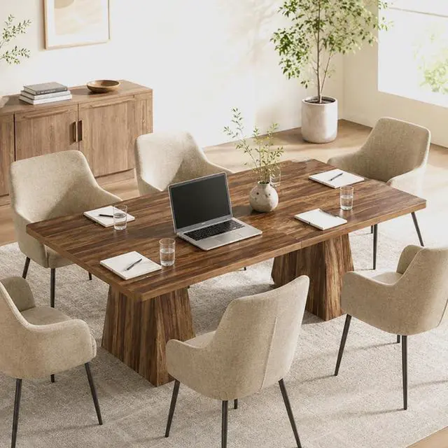 Alt view image 3 of 7 - 5FT Conference Table, Rectangular Meeting Table, Dark Brown | Base for 4-6Heavy-Duty Conference Room Table for Office, 63" L x 31.10" W x 29.53" H
