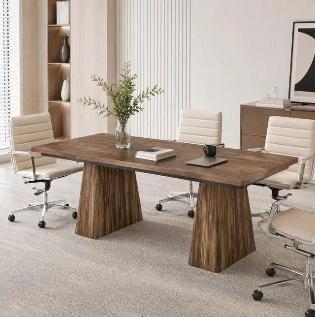 Main image of 5FT Conference Table, Rectangular Meeting Table, Dark Brown | Base for 4-6Heavy-Duty Conference Room Table for Office, 63" L x 31.10" W x 29.53" H