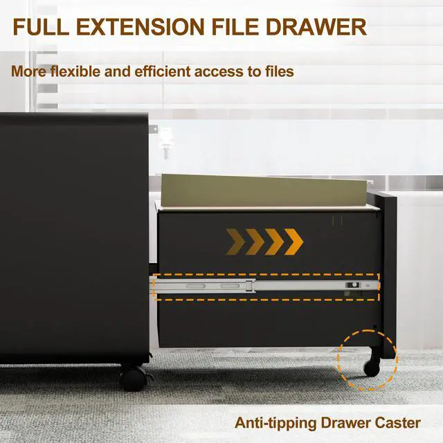 Alt view image 5 of 7 - 2 Drawer Mobile Low Profile File Cabinet with Lock and 4 Keys | Metal Filing Cabinet for Home Office, Under Desk, Pre-Assembly, File Drawer, Letter/Legal/A4 Hanging File Folders