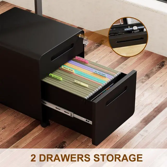Alt view image 7 of 7 - 2 Drawer Mobile Low Profile File Cabinet with Lock and 4 Keys | Metal Filing Cabinet for Home Office, Under Desk, Pre-Assembly, File Drawer, Letter/Legal/A4 Hanging File Folders
