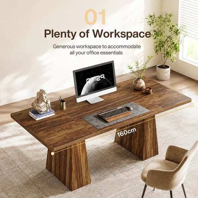 Alt view image 5 of 7 - 5FT Conference Table, Rectangular Meeting Table, Dark Brown | Base for 4-6Heavy-Duty Conference Room Table for Office, 63" L x 31.10" W x 29.53" H