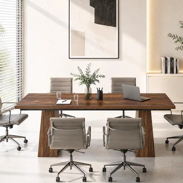 Alt view image 7 of 7 - 5FT Conference Table, Rectangular Meeting Table, Dark Brown | Base for 4-6Heavy-Duty Conference Room Table for Office, 63" L x 31.10" W x 29.53" H