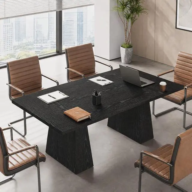 Alt view image 3 of 7 - 5FT Conference Table, Rectangular Meeting Table, Black,Modern | 63" Office Table with Pedestal Base for 4-6Heavy-Duty Conference Room Table for Office, 63" W x 31.10" D x 29.53" H