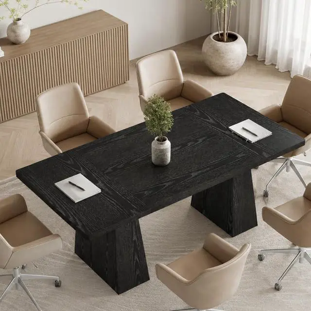 Alt view image 7 of 7 - 5FT Conference Table, Rectangular Meeting Table, Black,Modern | 63" Office Table with Pedestal Base for 4-6Heavy-Duty Conference Room Table for Office, 63" W x 31.10" D x 29.53" H
