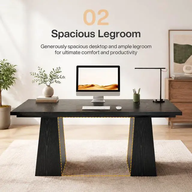 Alt view image 6 of 7 - 5FT Conference Table, Rectangular Meeting Table, Black,Modern | 63" Office Table with Pedestal Base for 4-6Heavy-Duty Conference Room Table for Office, 63" W x 31.10" D x 29.53" H