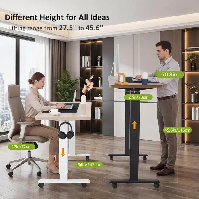Alt view image 4 of 7 - Electric Standing Desk 71 x 28in with Outlets,Rolling Stand up Desk with Oversized Mouse Pad, Wheels,3 USB Ports & 3 Power Outlets,4 Preset Heights Easy to Set for Home Office(Brown)