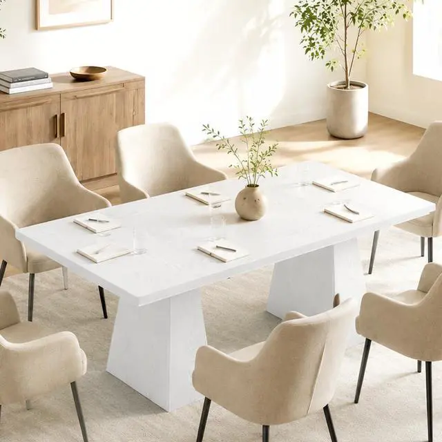 Alt view image 3 of 6 - 5FT Conference Table, Rectangular Conference Room Table, White | 63" Office Table with Pedestal Base for 4-6Heavy-Duty Meeting Table for Office Conference Room, 63" L x 31.10" W x 29.53" H