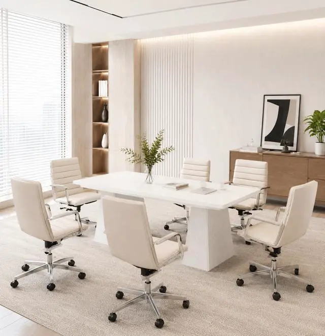 Alt view image 5 of 6 - 5FT Conference Table, Rectangular Conference Room Table, White | 63" Office Table with Pedestal Base for 4-6Heavy-Duty Meeting Table for Office Conference Room, 63" L x 31.10" W x 29.53" H