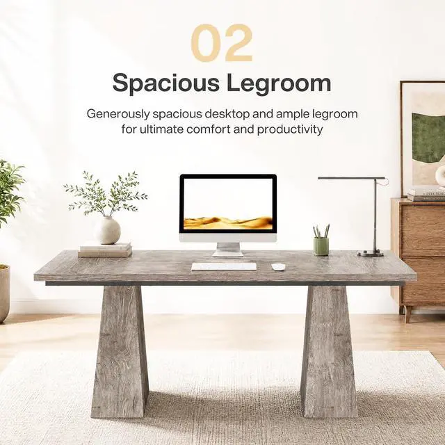Alt view image 5 of 5 - 5FT Conference Table, Rectangular Conference Room Table, Gray | 63" Office Table with Pedestal Base for 4-6Heavy-Duty Meeting Table for Office Conference Room, 63" L x 31.10" W x 29.53" H