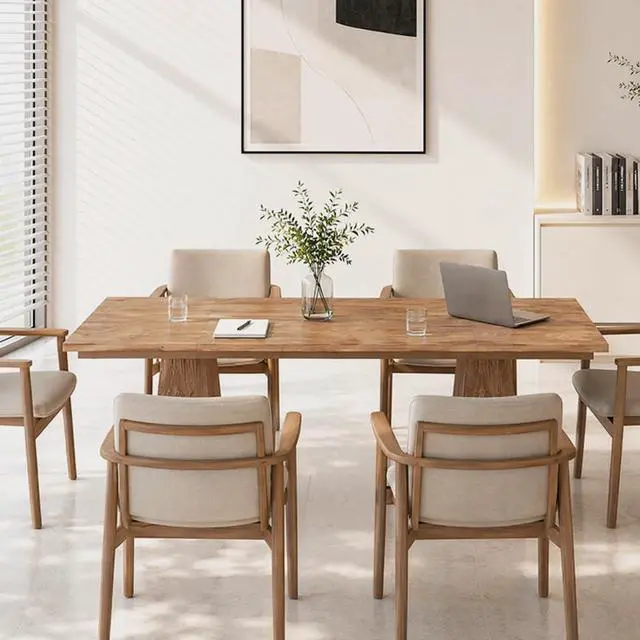Alt view image 3 of 6 - 5FT Conference Table, Rectangular Meeting Table, Natural Wood | 63" Office Table with Pedestal Base for 4-6Heavy-Duty Conference Room Table for Office, 63" L x 31.10" W x 29.53" H
