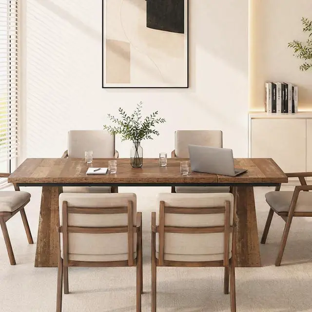 Alt view image 4 of 6 - 5FT Conference Table, Rectangular Meeting Table, Rustic Brown | 63" Office Table with Pedestal Base for 4-6Heavy-Duty Conference Room Table for Office, 63" L x 31.10" W x 29.53" H