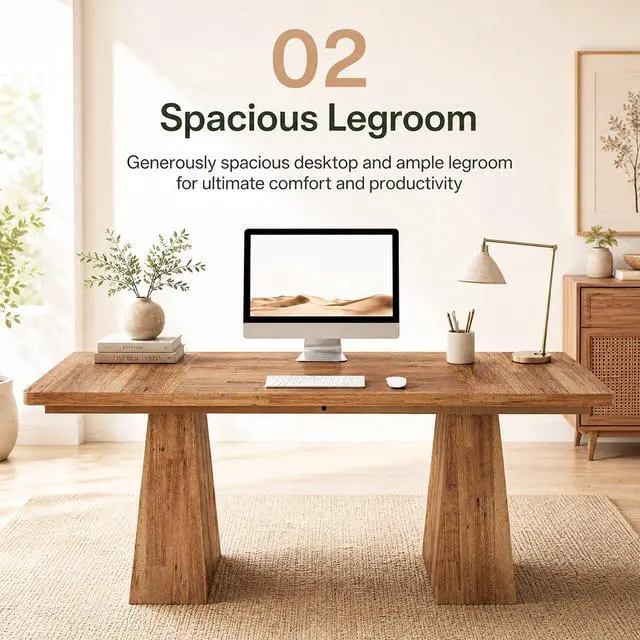 Alt view image 7 of 7 - 5FT Conference Table, Rectangular Meeting Table, Light Brown | 63" Office Table with Pedestal Base for 4-6Heavy-Duty Conference Room Table for Office, 63" W x 31.10" D x 29.53" H