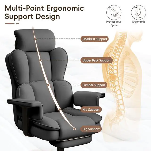 Alt view image 3 of 7 - Big and Tall Office Chair, Heavy Duty Executive Office Desk Chair with Adjustable Armrests and Foot Rest, Leather Computer Gaming Chair for Home Office
