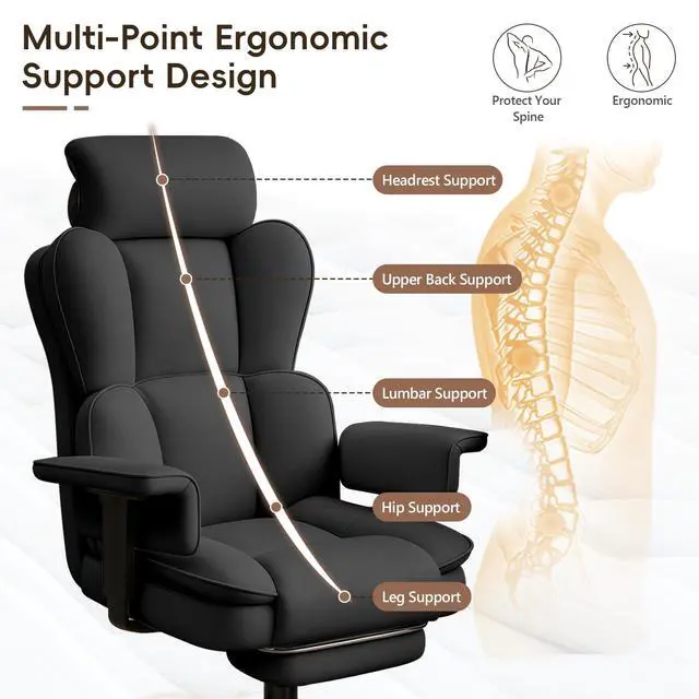 Alt view image 3 of 7 - Big and Tall Office Chair, Heavy Duty Executive Office Desk Chair with Adjustable Armrests and Foot Rest, Leather Computer Gaming Chair for Home Office