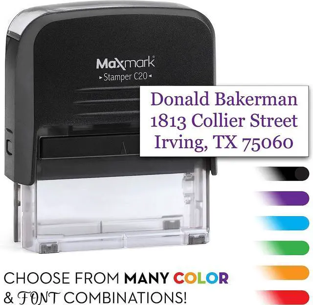 Main image of Custom Self Inking Rubber Stamp - Up to 3 Lines of Text - Choose from 15 Ink Colors - Small Size