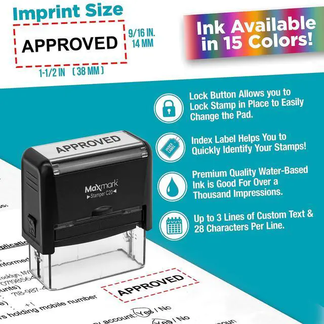 Alt view image 3 of 7 - Custom Self Inking Rubber Stamp - Up to 3 Lines of Text - Choose from 15 Ink Colors - Small Size