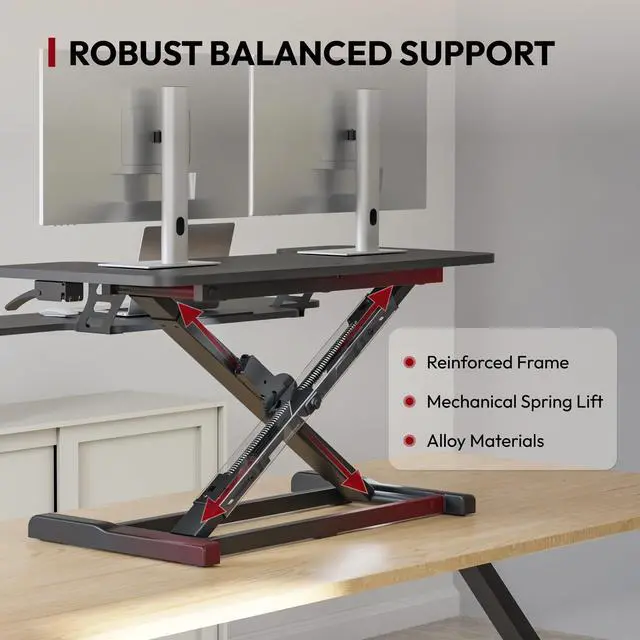 Alt view image 4 of 7 - 36" Standing Desk Converter, Adjustable Sit to Stand Desk Riser with Effortless Lifting for Home Office, Desk Topper for Dual Monitors, Computer Lift with Keyboard Tray, Black