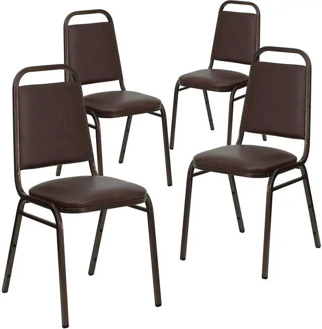 Main image of 4 Pack HERCULES Series Trapezoidal Back Stacking Banquet Chair in Brown Vinyl - Copper Vein Frame