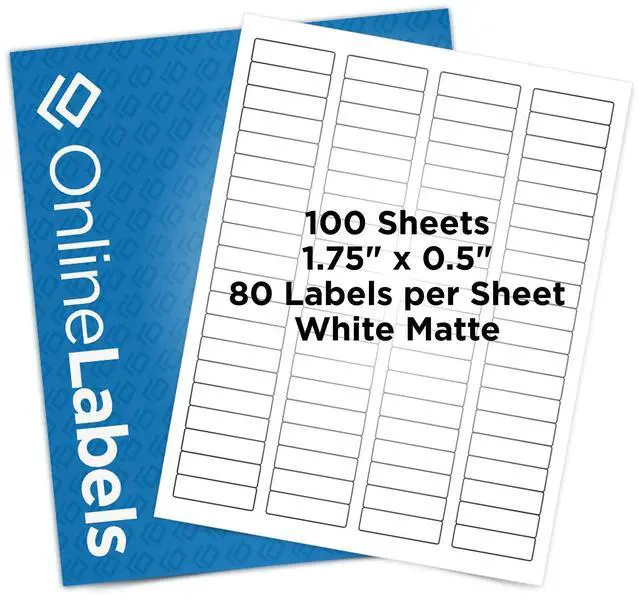 Main image of OnlineLabels 1.75" x 0.5" Return Address Labels - White Matte - 100 Sheets | Permanent Adhesive, Blank Rectangle Labels, Inkjet and Laser Compatible, Ideal for Mailing, Barcodes, & More