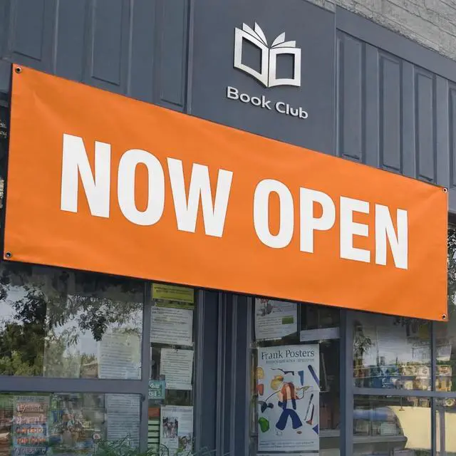 Alt view image 3 of 4 - Buisness Banners 3x8 Feet Large Banner Bold, Weatherproof Vinyl Sign for Retail Stores & Businesses (Orange Now Open Banner)