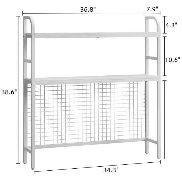 Alt view image 3 of 7 - Desk Shelf, 36.8 Desktop Organizer Shelf with Grid Panel and Hooks, Desk Hutch for Computer Monitor, 2 Tier Desk Display Rack Wood Desktop Bookshelf Storage for Home Office Dorm