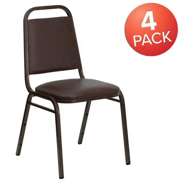 Alt view image 4 of 7 - 4 Pack HERCULES Series Trapezoidal Back Stacking Banquet Chair in Brown Vinyl - Copper Vein Frame