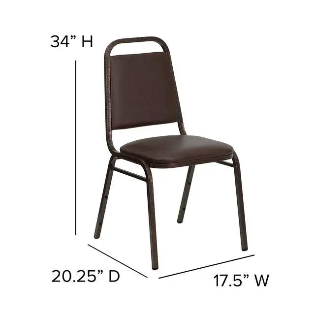 Alt view image 3 of 7 - 4 Pack HERCULES Series Trapezoidal Back Stacking Banquet Chair in Brown Vinyl - Copper Vein Frame