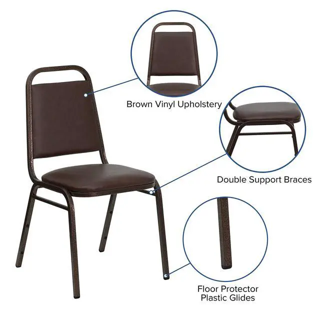 Alt view image 5 of 7 - 4 Pack HERCULES Series Trapezoidal Back Stacking Banquet Chair in Brown Vinyl - Copper Vein Frame