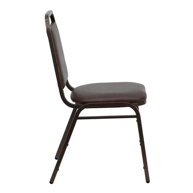 Alt view image 7 of 7 - 4 Pack HERCULES Series Trapezoidal Back Stacking Banquet Chair in Brown Vinyl - Copper Vein Frame