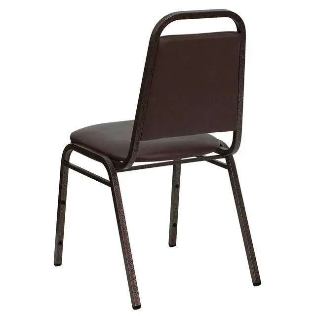 Alt view image 6 of 7 - 4 Pack HERCULES Series Trapezoidal Back Stacking Banquet Chair in Brown Vinyl - Copper Vein Frame