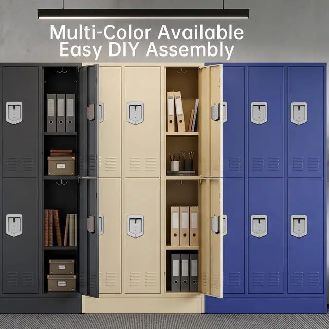 Alt view image 6 of 7 - Metal Locker for Employees, Office Storage Locker with 2 Doors | Lockable Steel Employee Lockers with Shelves and Hooks, Locker Organizer for Home Office School Gym Garage, Beige