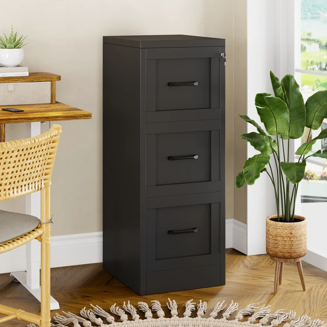 Alt view image 6 of 7 - Metal Vertical File Cabinet with Lock, Home Office 3 Drawer Cabinet | 3 Drawer Filing Cabinet, Beside Desk File Cabinet, Black Lockable Storage Cabinet, Fits Letter/Legal/A4 Size